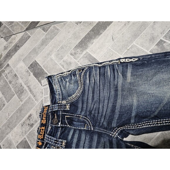 New Rock Revival Sami Slim Boot Stretch Blue Denim Jeans Men’s 27x31 Pocket Logo - Picture 7 of 16